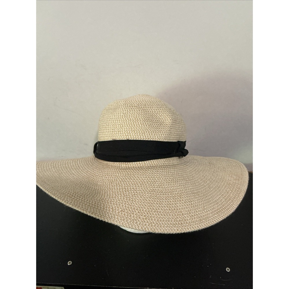 Solar Escape Women Beige Sun Hat Black Ribbon Wide Brim One Size OSFM